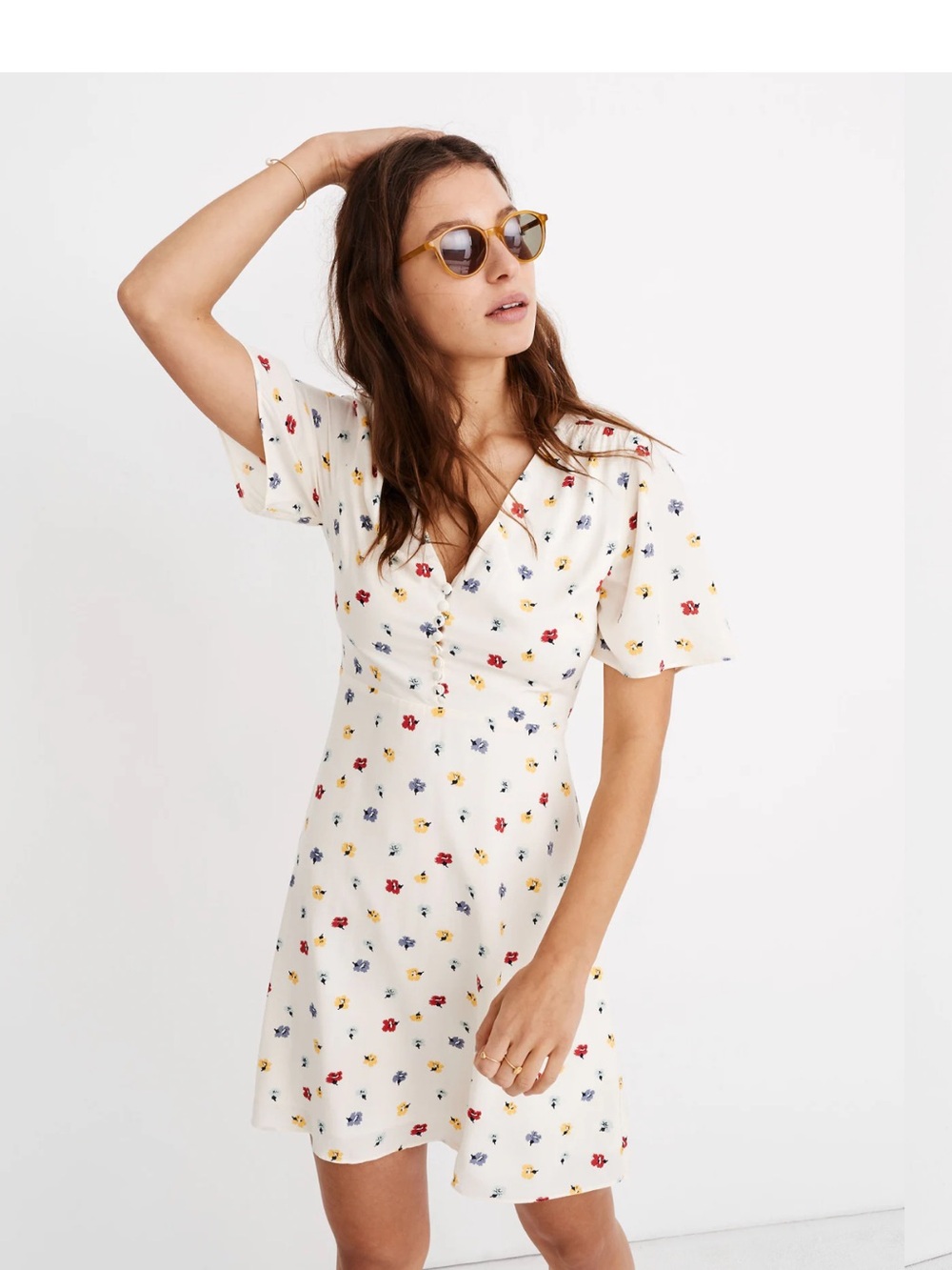 Madewell Orchard Flutter-Sleeve Dress in Confetti Floral